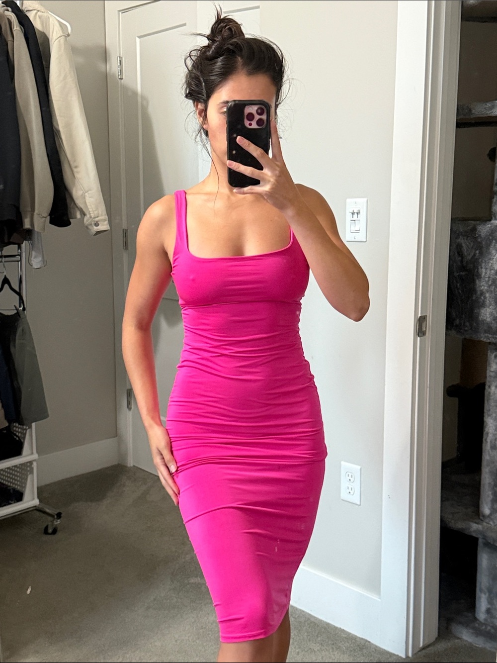 gaze Hot Pink Sleeveless Bodycon Midi Dress